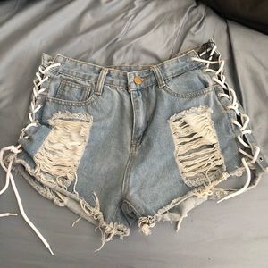 Laced up distressed shorts!!